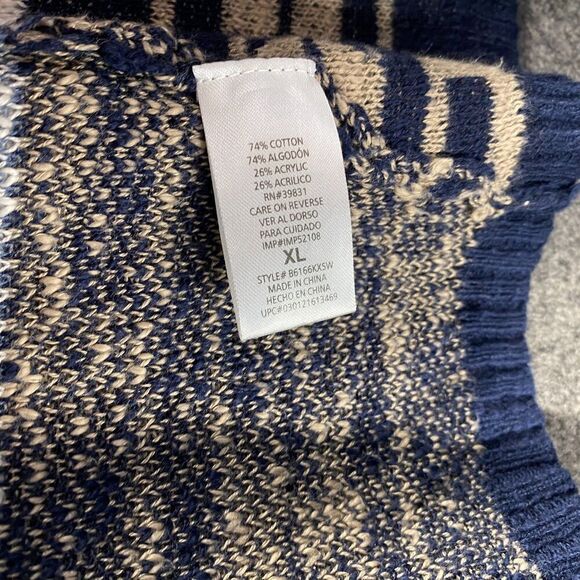 Democracy Sweater Women XL Blue Geometric Knit V-Neck Open Front Sleeveless - Picture 6 of 9